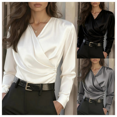 Dames Stijlvolle Luxe Wikkel Blouse met V-Hals | Hermani