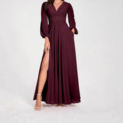 Dames Elegante Maxi Jurk met V-hals en Split | Noraisa