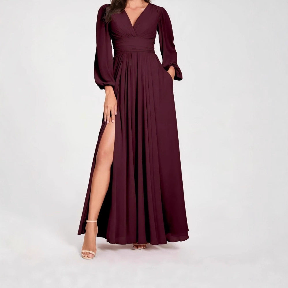 Dames Elegante Maxi Jurk met V-hals en Split | Noraisa