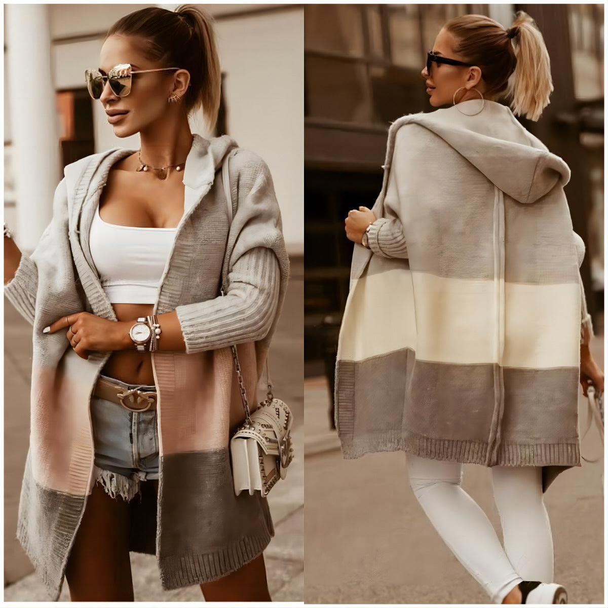 Dames Colorblock Hooded Cardigan Jas | Rita