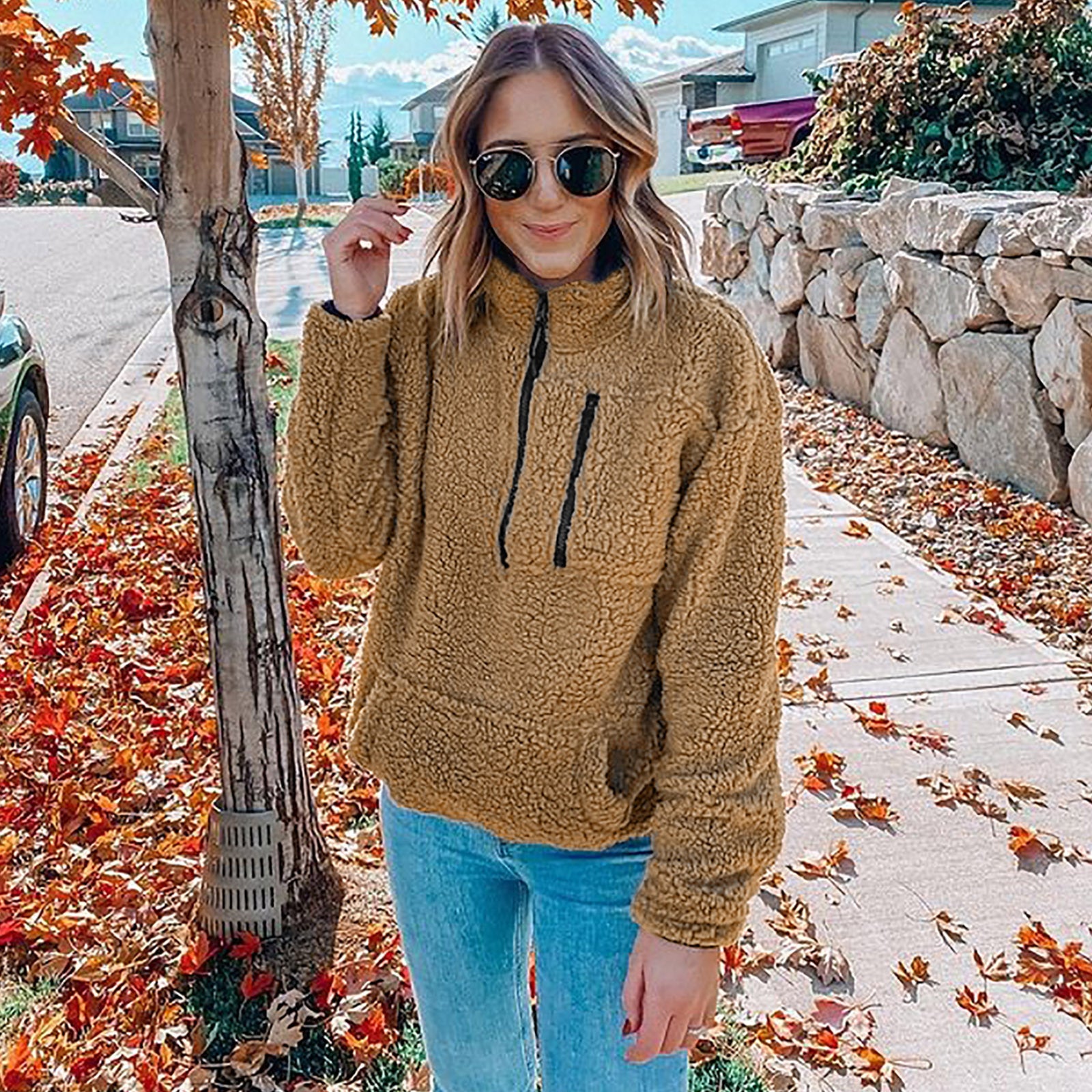 Dames Warme Teddy Fleece Trui met Hoge Kraag en Rits | Sael