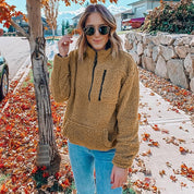 Dames Warme Teddy Fleece Trui met Hoge Kraag en Rits | Sael