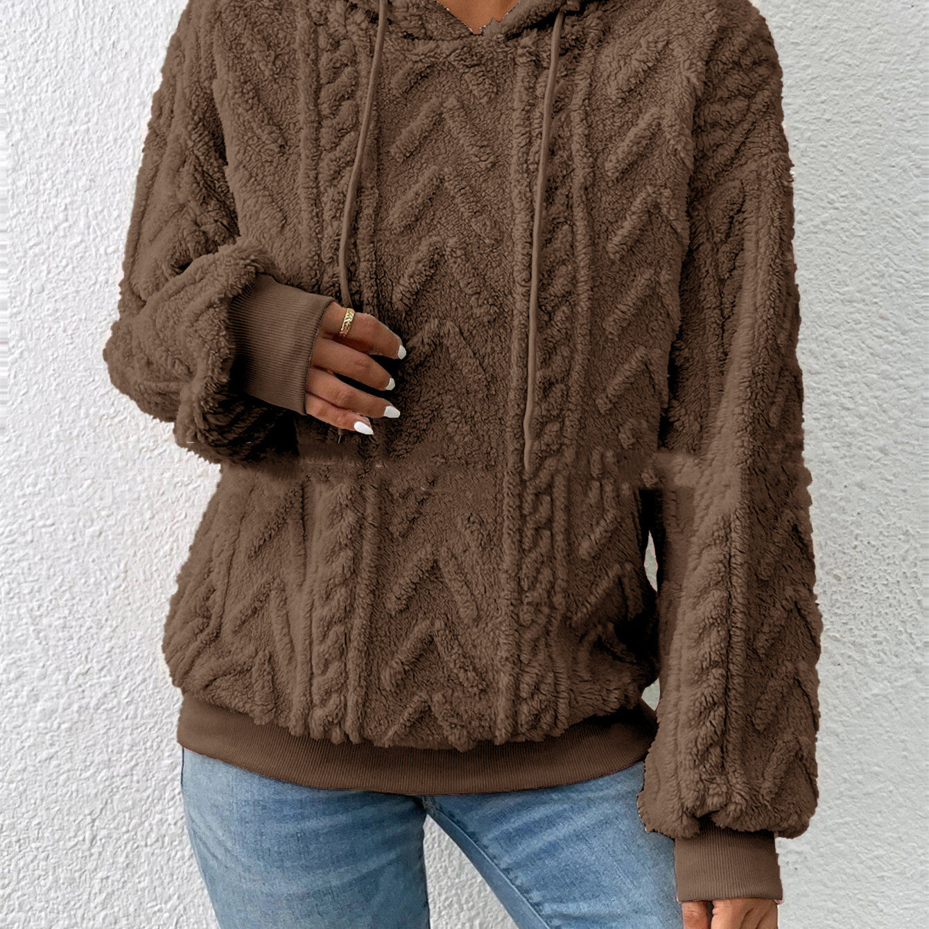Dames Teddy Hoodie met Geometrisch Patroon | Ralomy
