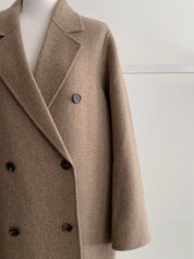 Dames Trendy Lange Wollen Look Mantel met Ceintuur | Benata