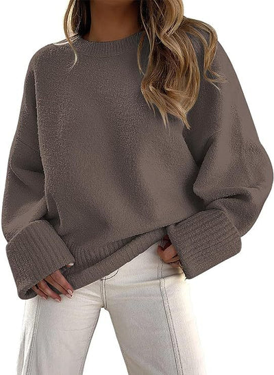 Dames Basic Oversized Veelzijdige Zachte Trui met Ronde Hals | Rumailah