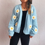 Dames Warme Stijlvolle Koreaanse Style Gebreide Vest met 3D Bloemen Motief | Reviah