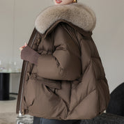 Dames Modieuze Koreaanse Style Puffer Winterjas met Grote Imitatiebontkraag | Bodina