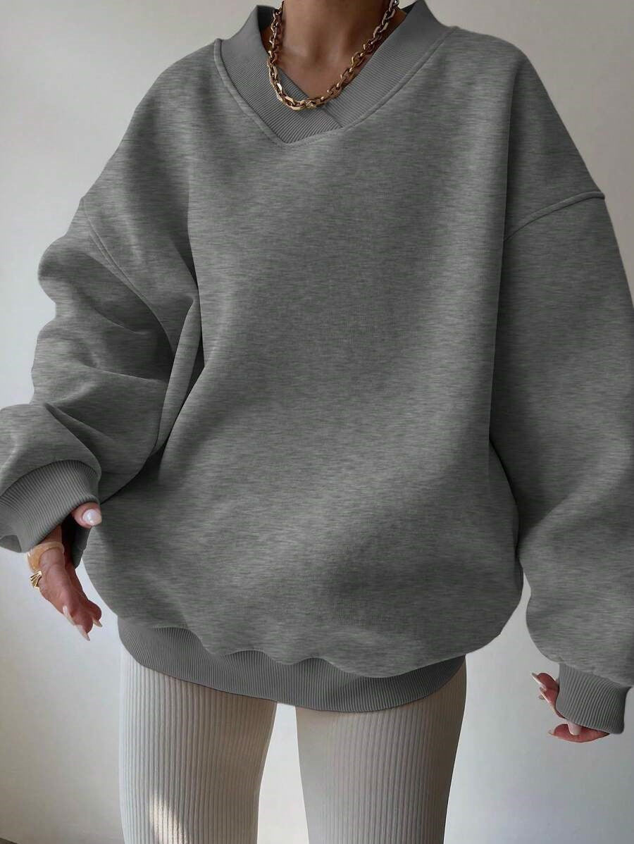 Dames Minimalistische V-Neck Crewneck Sweater | Saffron