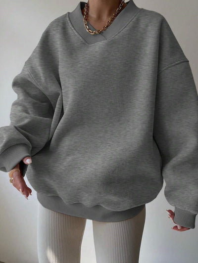 Dames Minimalistische V-Neck Crewneck Sweater | Saffron