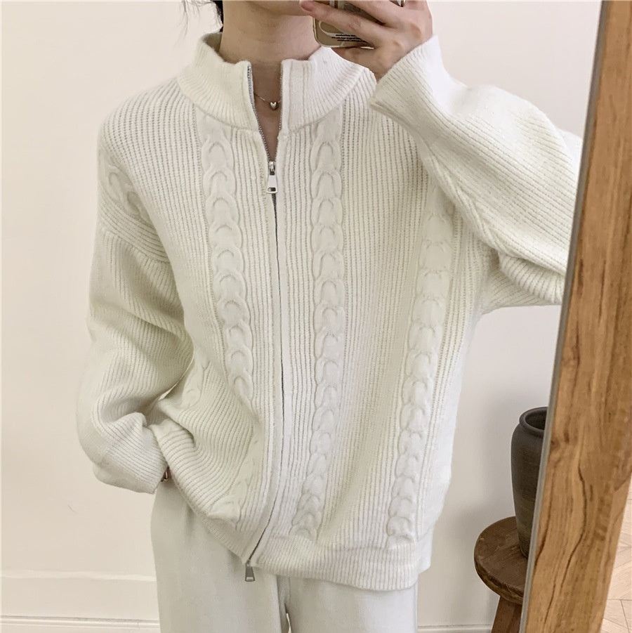 Dames Stijlvolle Tweedelige Gebreide Set met Rits Trui en Broek | Dimisa