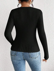 Dames Gebreide Rib Top met Geplooide Voorzijde | Tency
