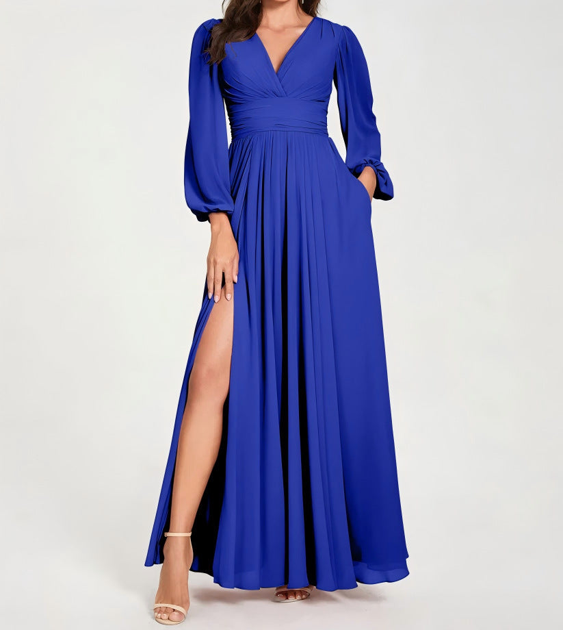 Dames Elegante Maxi Jurk met V-hals en Split | Noraisa