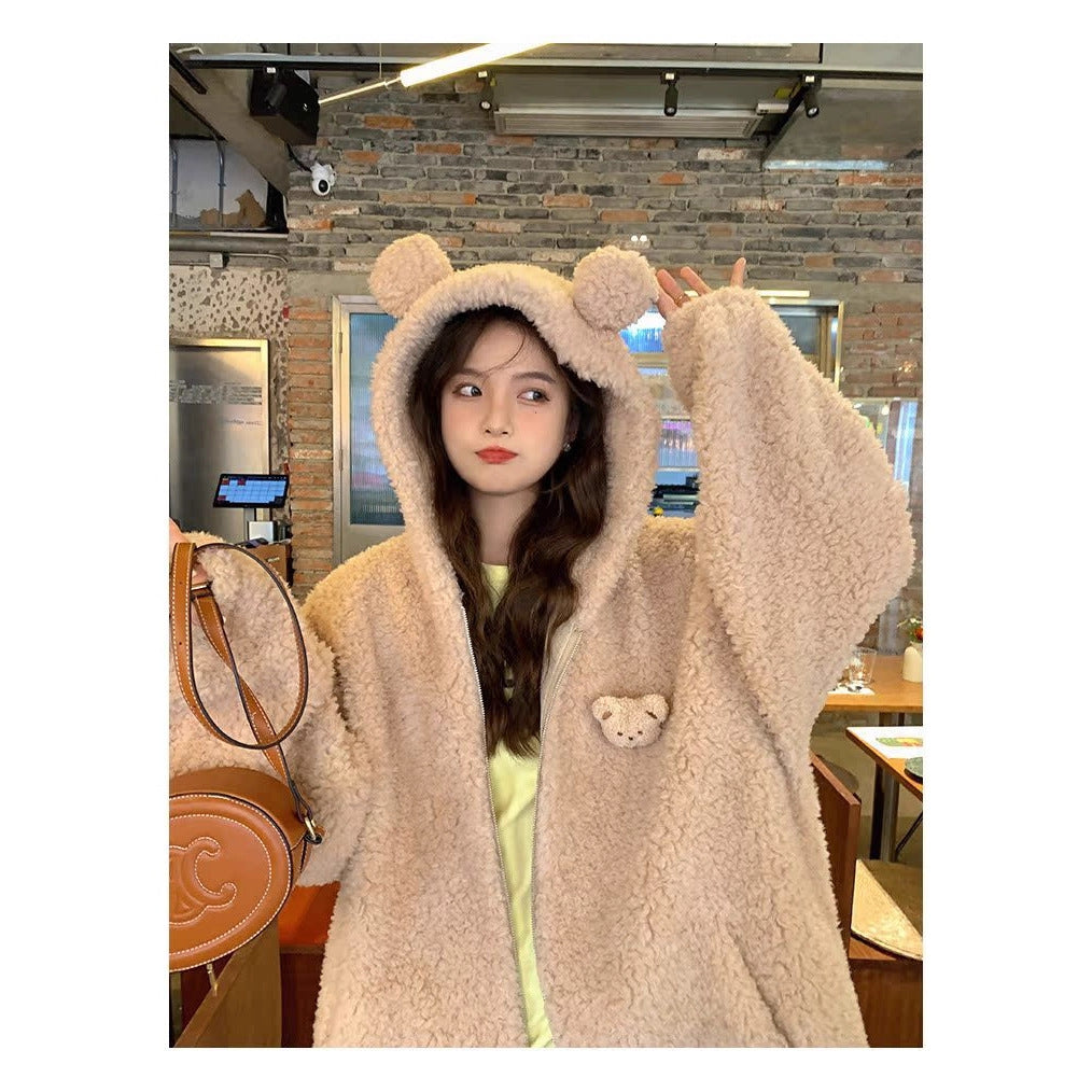 Dames Warme Trendy Teddy jas met berenoren | Boise
