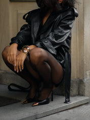 Dames Stoere Tweedelige Zwarte Leren Biker Set met Jas en Short | Dionne