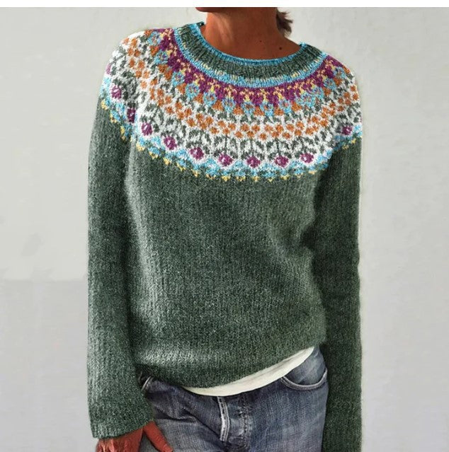 Dames Trui met Bloemen en Nordic Motief | Rochana