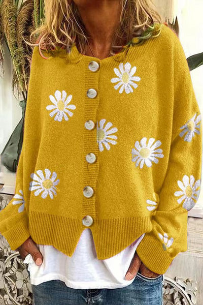 Dames Gebreid Vest met Bloemen | Roos