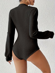 Dames Geribde Bodystocking Top met Pofmouwen | Tiffany