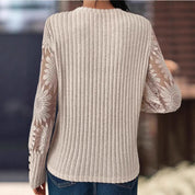 Dames Elegante Stijlvolle V-hals Trui met Kantmouwen en Knopen | Ramy