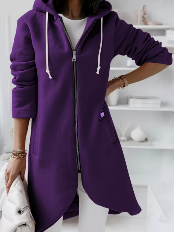 Dames Casual Lange Hoodie Vest met Rits en Capuchon | Rolany