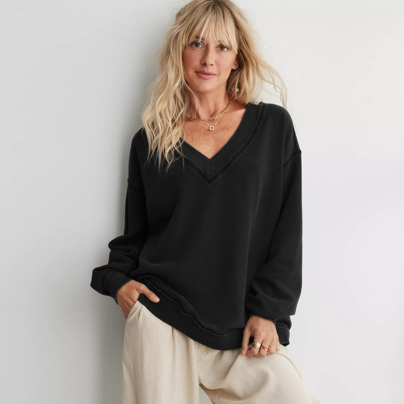 Dames Comfortabele Basic Lounge Sweater met V-Hals | Sana