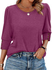 Dames Elegante Top met Driekwart Mouwen en Knoop Detail | Tifa