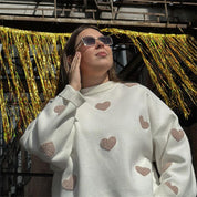 Dames Elegante Stijlvolle Ruimvallende Gebreide Trui met Harten Jacquard | Ralissa