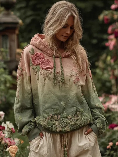 Dames Vintage Barok Hoodie met Vrouwelijk Bloemen Print | Sharony