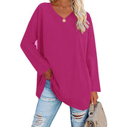 Dames Casual Oversized T-shirt met V-hals en Lange Mouwen | Toba