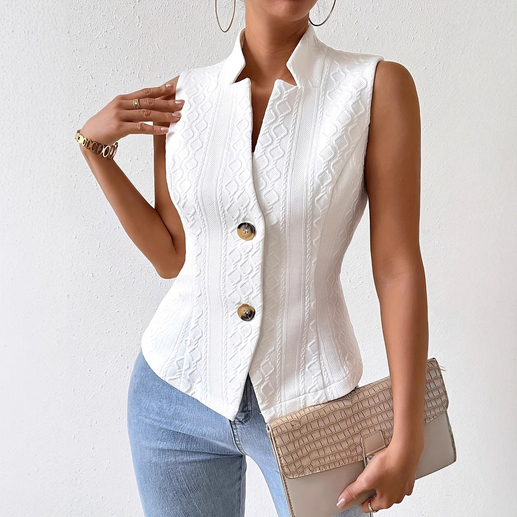 Dames Stijlvolle Trendy Mouwloze Blazer Gilet met Structuur en Knopen | Baileen
