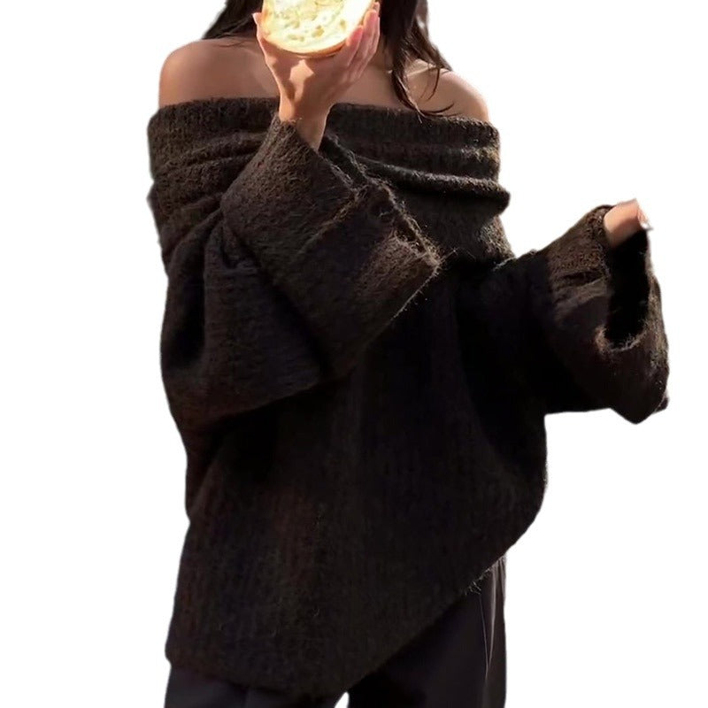 Dames Warme Gebreide Trendy Stijlvolle Off-shoulder Trui | Ranoah