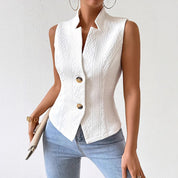 Dames Stijlvolle Trendy Mouwloze Blazer Gilet met Structuur en Knopen | Baileen