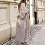 Dames Trendy Stijlvolle Lange Gebreide Vest met Zakken | Roise