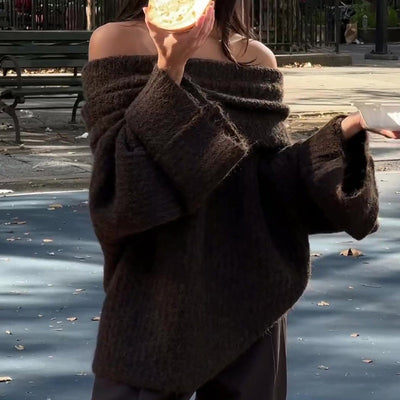 Dames Warme Gebreide Trendy Stijlvolle Off-shoulder Trui | Ranoah