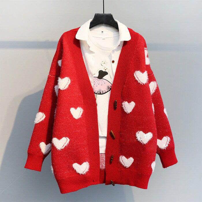 Dames Elegante Veelzijdige Ruimvallende Gebreide Vest met Hartjes Motief | Raquella