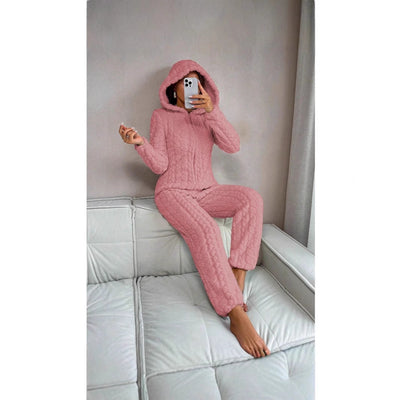 Dames Warme Zachte Fleece Onesie met Capuchon en Kabel Patroon | Faye