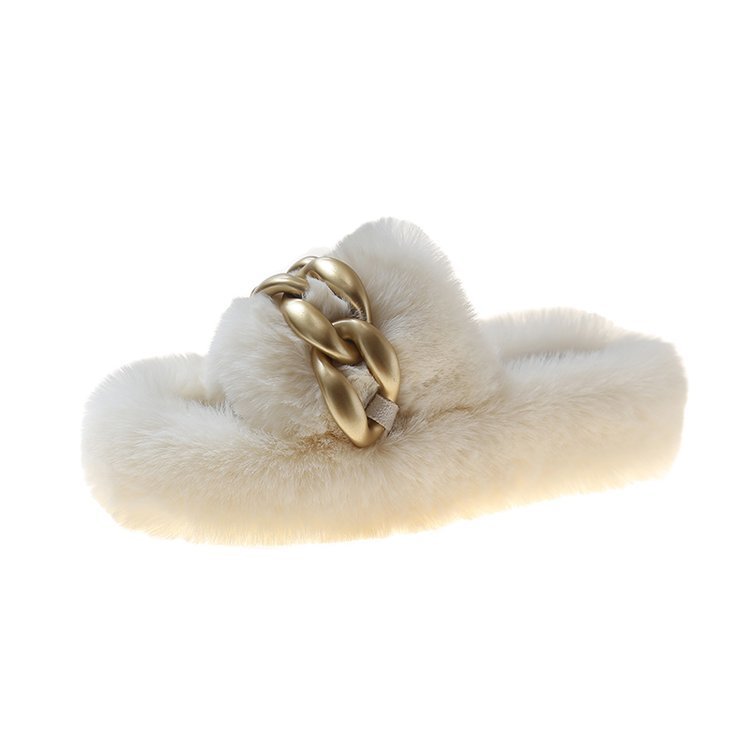 Dames Luxe Trendy Faux Fur Slippers met Ketting Detail | Eshara