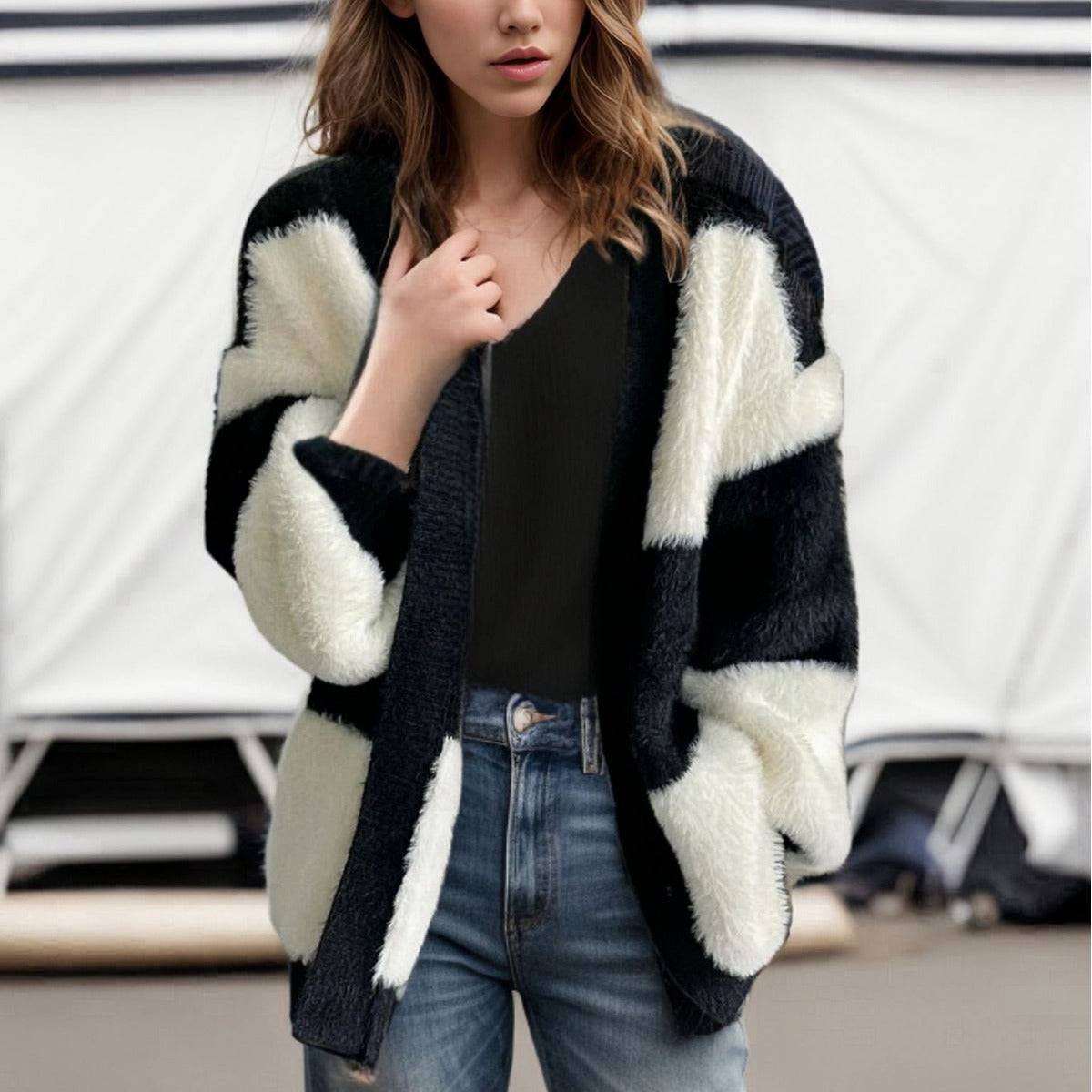 Dames Losvallende Trendy Gebreide Gestreepte Vest | Revera