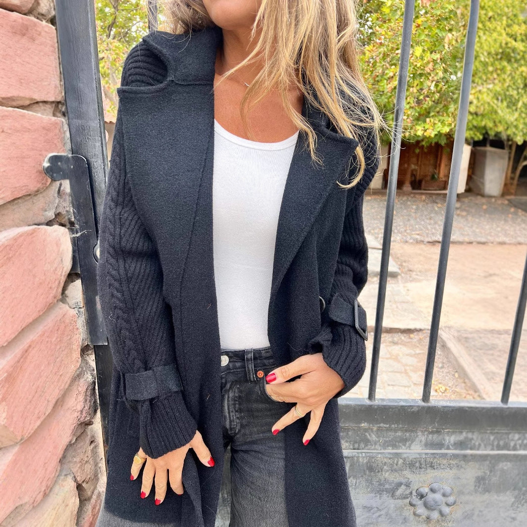 Dames Unieke Elegante Mid-Lengte Gebreide Wolblend Look Jas | Buza