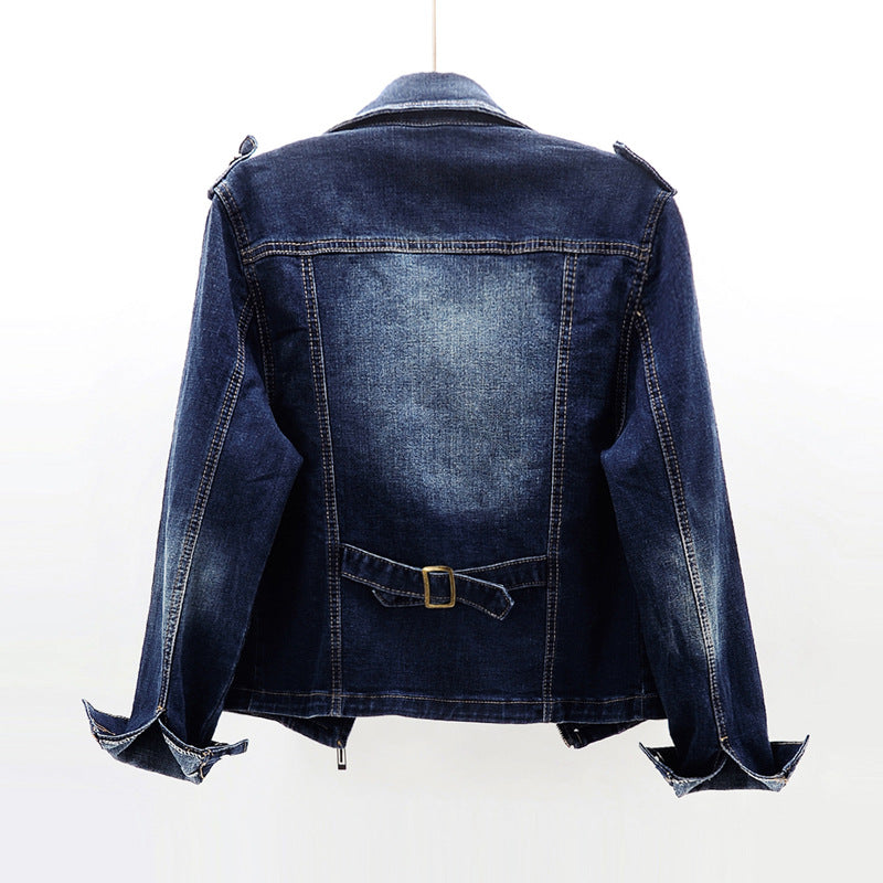 Dames Stijlvolle Slim Fit Denim Jas met Biker Details | Byla