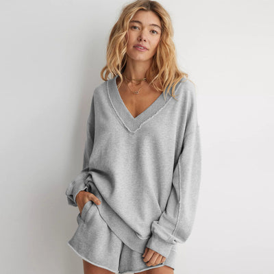 Dames Comfortabele Basic Lounge Sweater met V-Hals | Sana