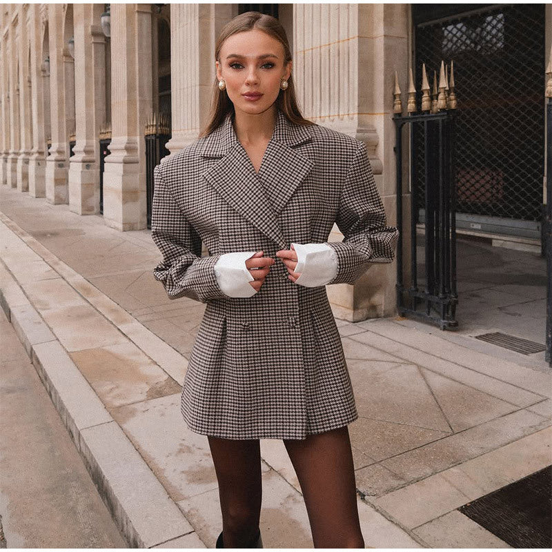 Dames Stijlvolle Geruite Blazer met Plooien | Briony