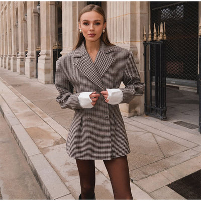 Dames Stijlvolle Geruite Blazer met Plooien | Briony