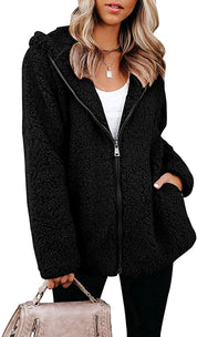 Dames Comfortabele Stijlvolle Teddy Fleece Vest met Rits en Capuchon | Sreviana