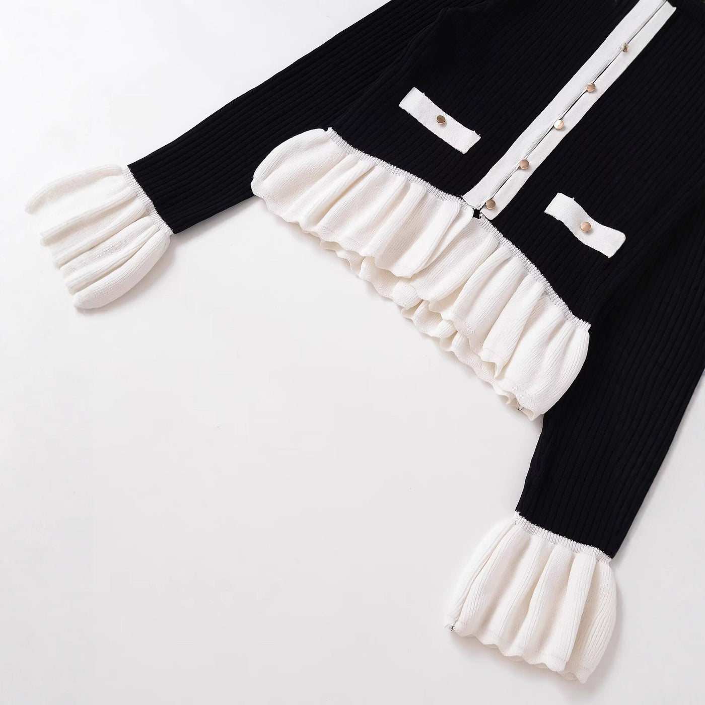 Dames Elegante Luxe Parijs Look Gebreid Vest met Volant Details en knopen | Racky