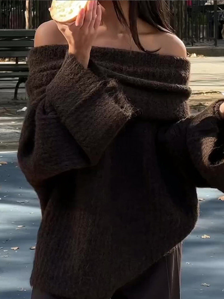 Dames Warme Gebreide Trendy Stijlvolle Off-shoulder Trui | Ranoah