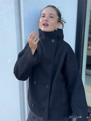Dames Warme Stijlvolle Wollen Look Jas met Brede Kraag | Belora