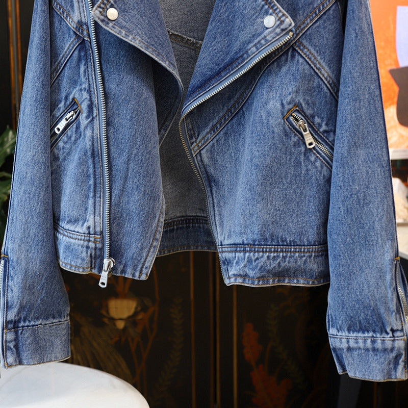Dames Veelzijdige Street Style Denim Biker Jas met Rits Details | Bamora