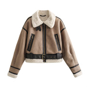 Dames Trendy Vintage Look Pilot Jas met Teddy Voering | Brintha