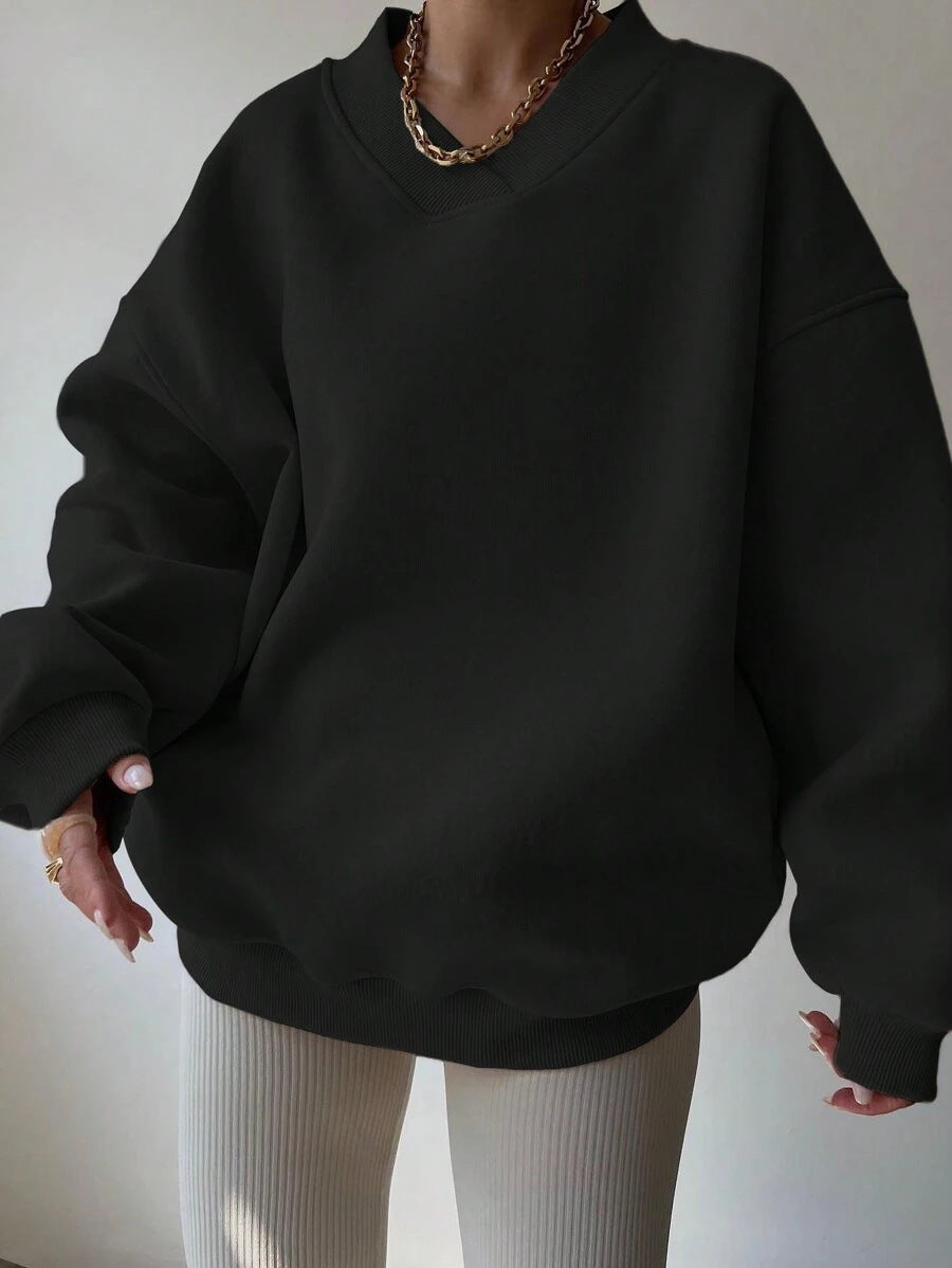 Dames Minimalistische V-Neck Crewneck Sweater | Saffron