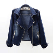Dames Stijlvolle Slim Fit Denim Jas met Biker Details | Byla